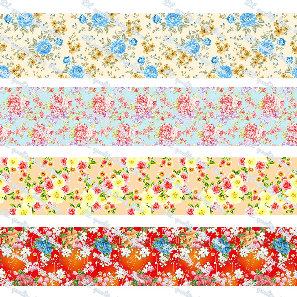 

16-75MM Watercolor Flowers printed Grosgrain Ribbon 50 Yards/Roll Tape Clothing Bakery Gift Wrapping Accessory Hairbow Head