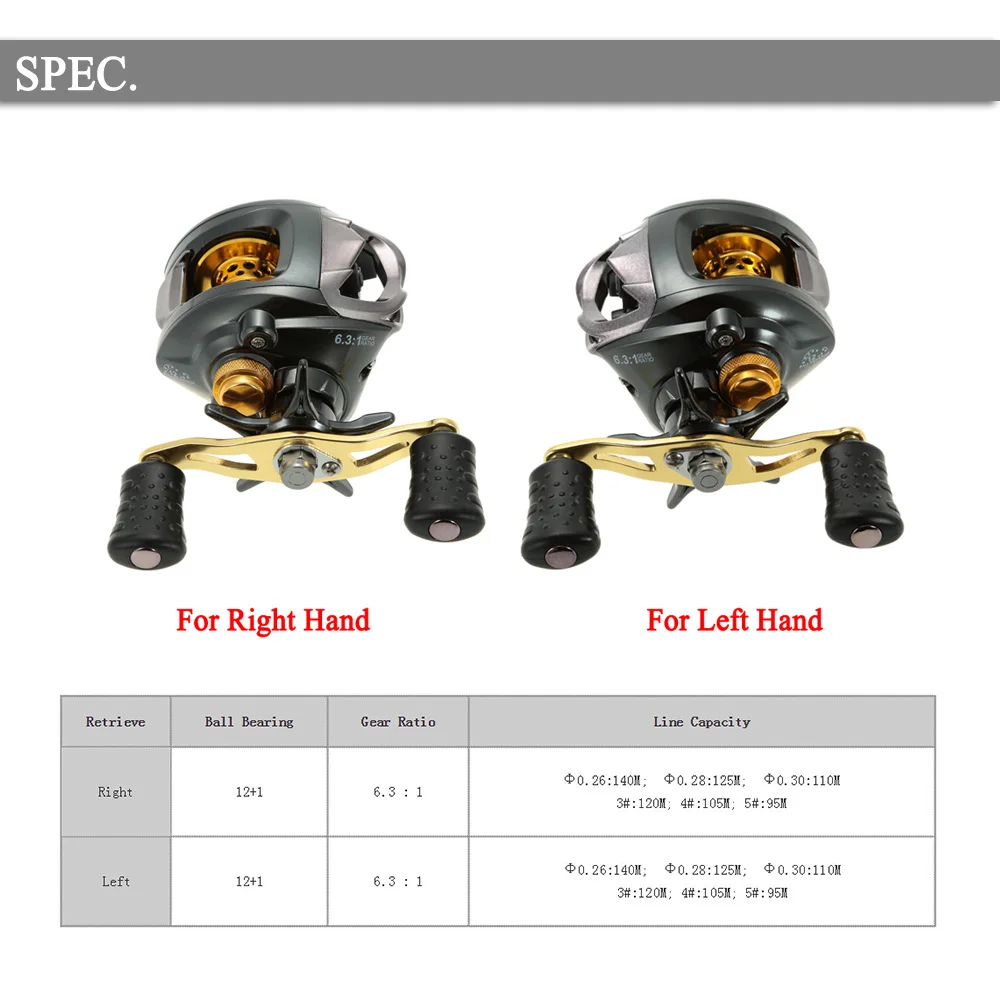 

12+1 BBs Fishing Reel 6.3:1 Gear Ratio Bait Casting Reel Right/Left Handed CNC Spool Fishing Reel Magnetic Braking System