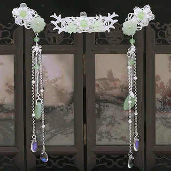 

1 Set of Chinese Hanfu Tiara Headpiece Uniform Flower Crystal Pearl Tassel Super Fairy Hair Classical Stick Step Shake