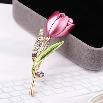 

1PC Fashion Women Elegant Tulip Flower Brooch Pin Crystal Costume Jewelry Clothes Accessories Jewelry Gift Brooches For Wedding