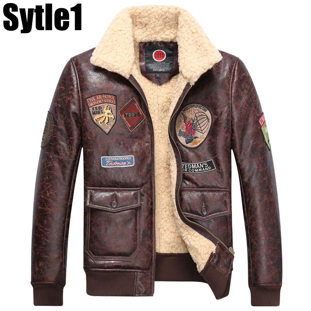 Style1 Зимняя мужская одежда, мужская бархатная Тонкая зимняя куртка-бомбер, мужские кожаные летные куртки, Мужское пальто, утепленная верхняя одежда - Цвет: Style1