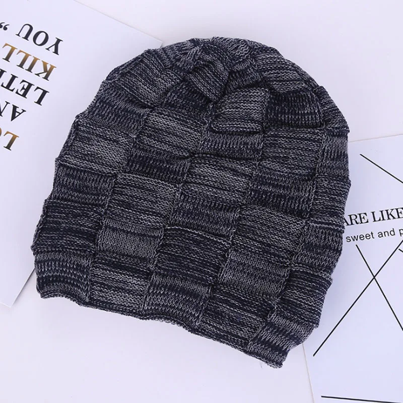 Plaid Dark Gray G09 Calymel, шапки, новинка, одноцветная шапка, Мужской трикотажный подогреватель, шерстяная шапка на осень и зиму, утолщенная шапка, простая модная шапка - Цвет: Plaid Dark Gray G09