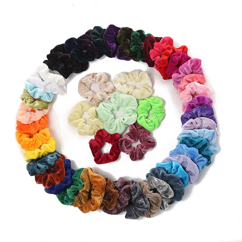 

27 Color Soft Chiffon Velvet Satin Pink Hair Scrunchie Floral Grip Loop Holder Stretchy Hair Band Leopard Women Hair Accessories