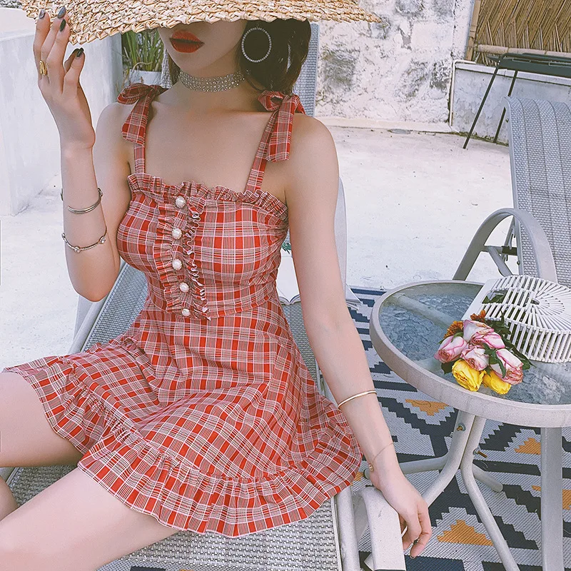 

High Waist Swimsuit One-Piece Swimsuits One Piece Swimwear Women 2019 Bikini Cover Showing Thin Korean Ins Style With Skirt