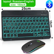 Rgb teclado bluetooth sem fio teclado e mouse mini teclado rgb retroiluminado russo keycaps recarregável para ipad telefone tablet