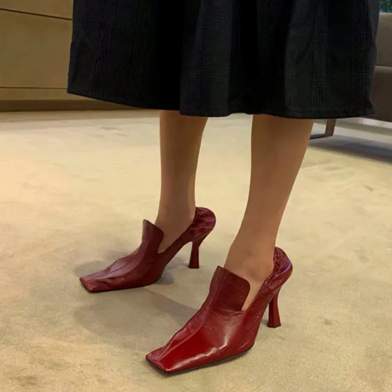 2020 New Early Spring Women Pumps Shoes Retro Fashion Square Toe High Heels Lady Shoes Elasticated Female Heel Shoes Big Size 40 (5)