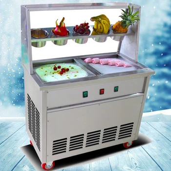 

Factory direct sales 1800W fried ice cream machine double pot with thaw plate with double pot 5 small bowl ice cream rollmachine