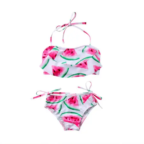 

Lovely Kids Girls Swimwear Halter Bandage Swimsuit Watermelon Print Beachwear Summer Toddler Backless Bathing Suit Tankini 2018