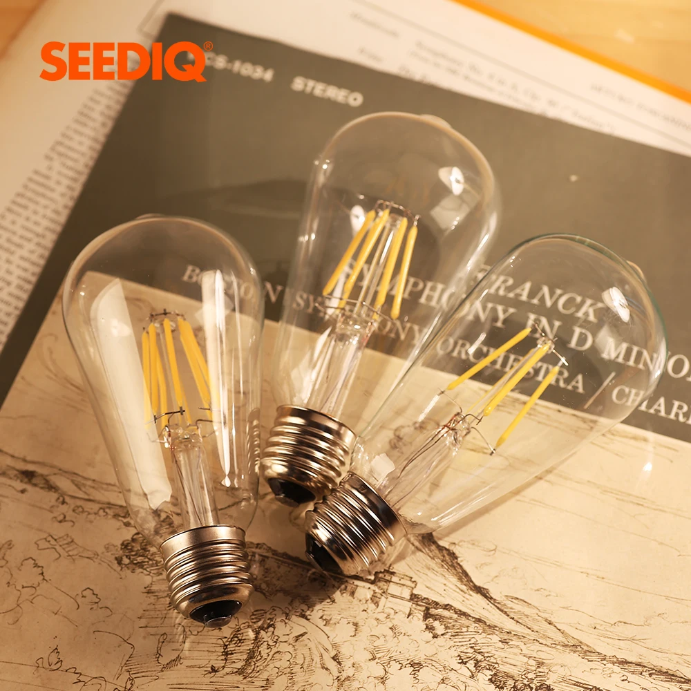 LED Filament Edison Bulb ST64 Dimmable Retro Globe Lamp 110V Vintage Light 2W 6W