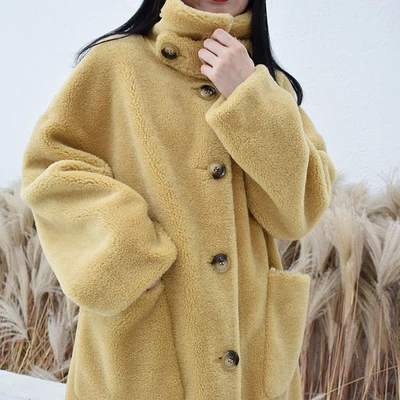yellow Пальто для стрижки овец, Женское пальто из натурального меха, Женская куртка, длинное зимнее теплое пальто из овечьей шерсти, casaco feminino - Цвет: yellow