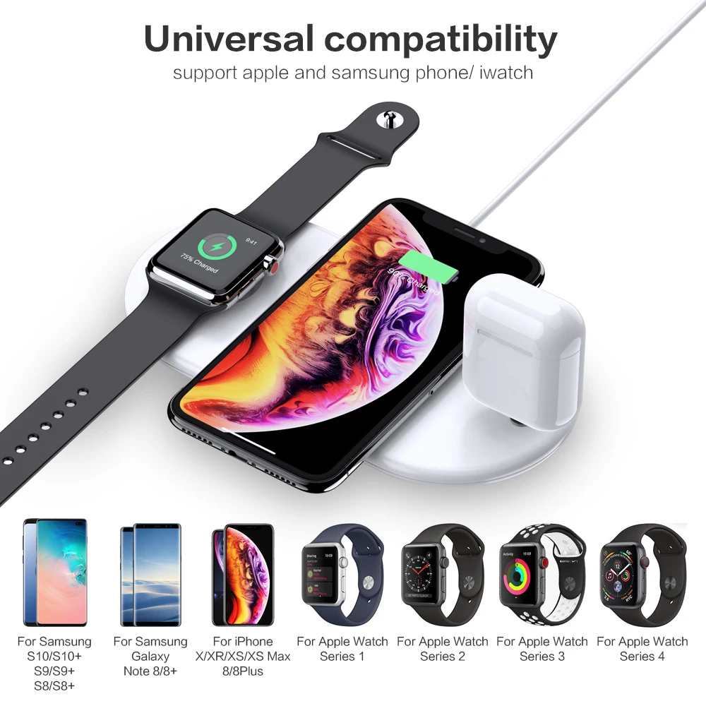 FLOVEME 7,5 W QI стойка для зарядного устройства для Airpods Зарядка телефона для iPhone XS XR X samsung 3 в 1 Беспроводное зарядное устройство для Apple Watch