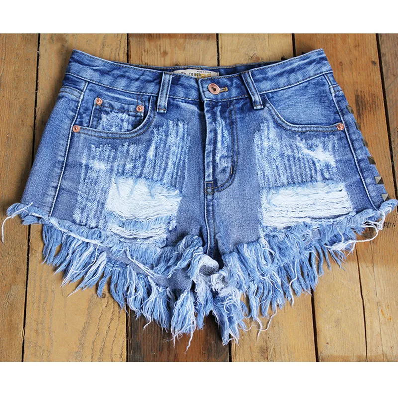 Hot Sale Women's Jeans Shorts Hole Denim Loose Short Studded Pants |
