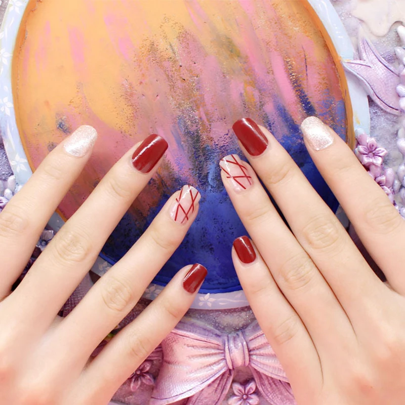 

20 tips Nail Sticker Full Stickers Waterproof Environmentally Nail Water Sticker red color Nail Polish Film