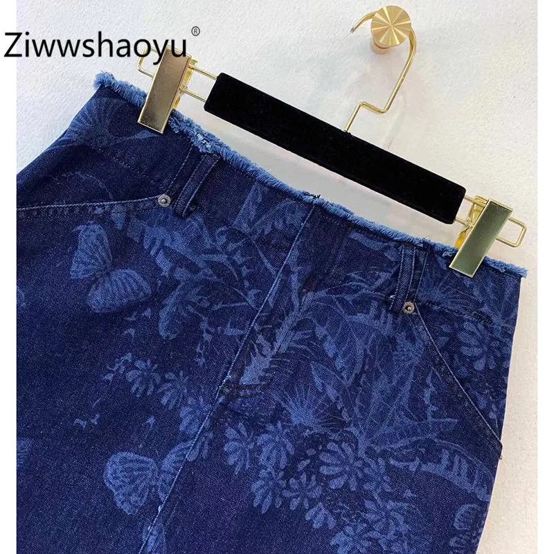 Ziwwshaoyu новая дизайнерская Модная Джинсовая мини-юбка женская Высококачественная юбка трапециевидной формы с принтом