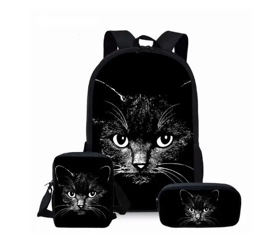 as picture 16 inch Gothic Moon Phase Black Cat Print Large Capacity Schoolbag for Teenager Girls 3Pcs/Set School Rucksack Children Backpack - Цвет: as picture