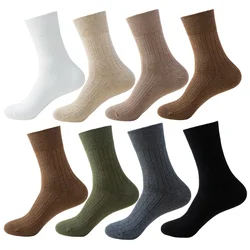 5 Pairs/Lot Men's Socks Fashion Striped Cotton Men Crew Socks Mesh Style Breathable Antibacterial Solid Dress Socks High Quality