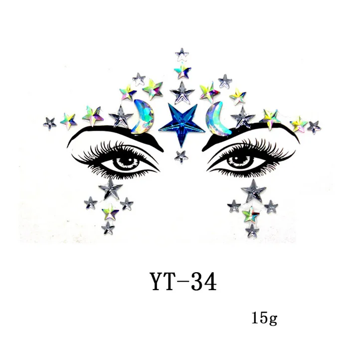 2  Fashion Jewelry Stickers Acrylic Rhinestone Festival Masquerade Party Women Face Sticker  Temporary Tattoo Diy Accessories