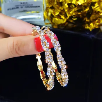 

FYUAN Fashion Jewelry Round Hoop Earrings Shiny Screw Crystal Earrings for Women Statement Earrings Party Gifts