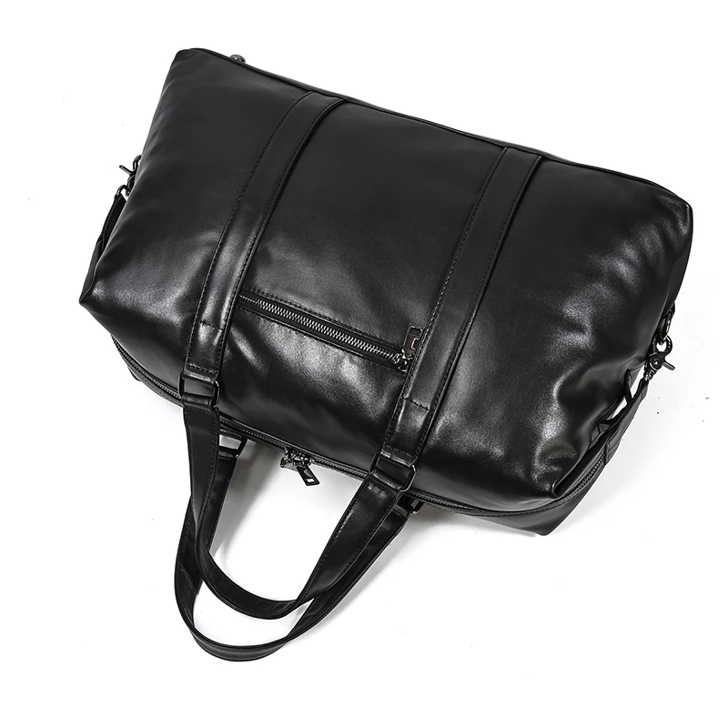 Black Leather Travel Bag For Men
