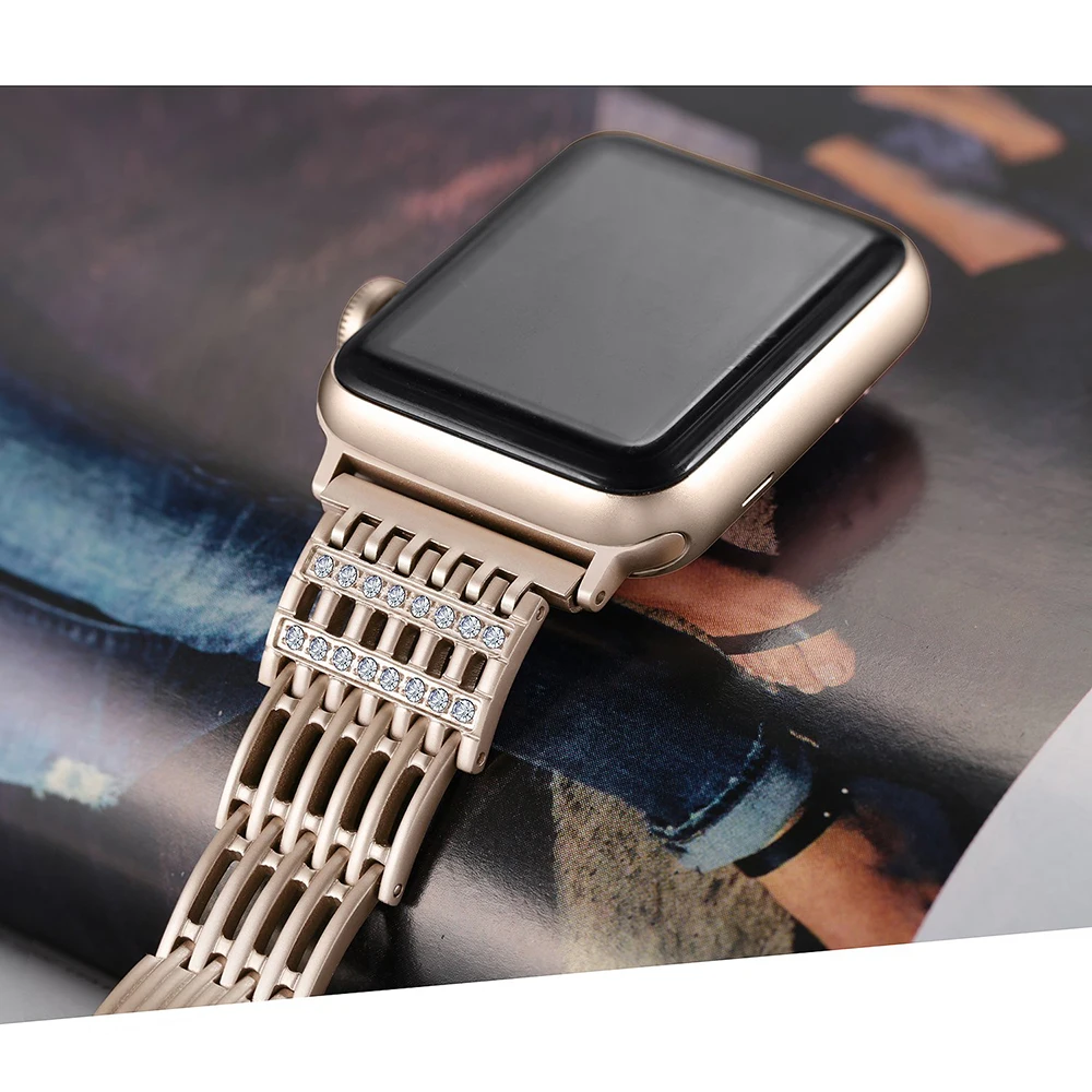 Ремешок для Apple Watch 5 4 band 40 мм 44 мм из нержавеющей стали металлический iwatch 1 2 3 band 38 мм 42 мм браслет с драгоценными камнями аксессуары для часов