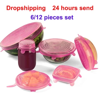 

Dropshipping 6/12pcs Silicone Stretch Lids Universal Lid Silicone Bowl Pot Lid Silicone Cover Pan Cooking Food Fresh Bowl Cover