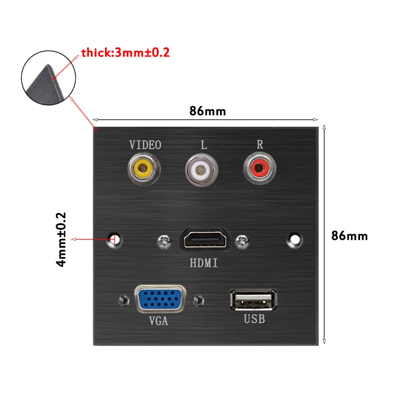 Алюминиевый сплав Разъем panle VGA HDMI USB видео R L порт pd Разъем сварочный патч Плата расширения черная матовая панель