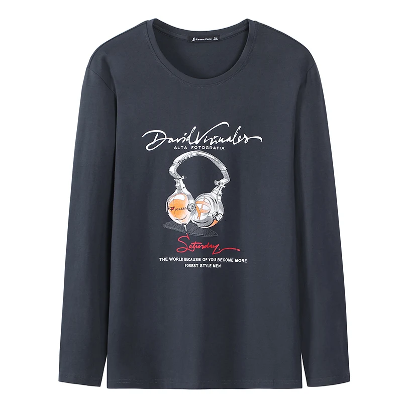 

Pioneer Camp Man Long Sleeve tshirt Autumn Collection Casual Hipanda Elephant Graphic Print Stretch Cotton T-shirt Male