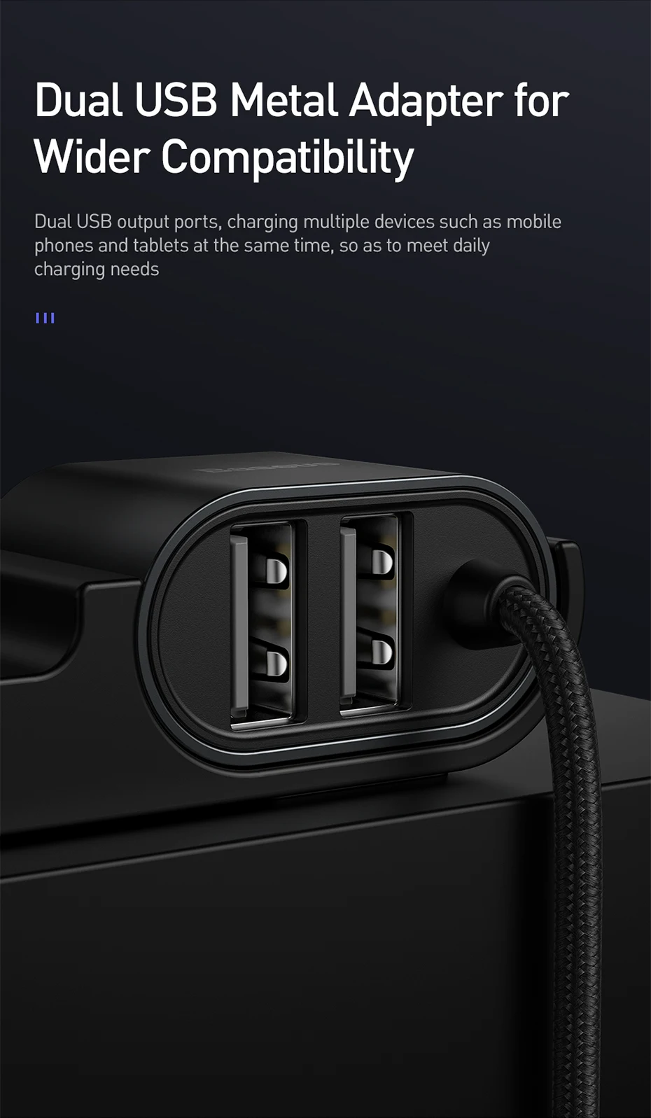 Baseus 3A USB Cable for iPhone Xr 8 Dual USB A Ports Charging Wire for iPhone 11 Pro Type-C Micro Data Cabo USB Car Rear Seat