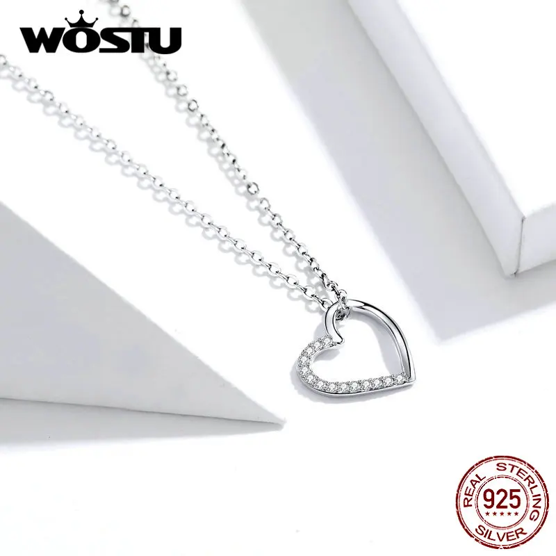 

WOSTU 100% Real 925 Sterling Silver The Shape Of Love Heart Necklace Mean Love Forever For Women Making Fashion Jewelry FIN347