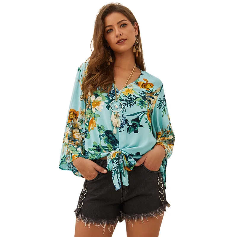 Women Blouse Top Women Long Sleeve Print Blouse Loose 2019 Women Elegant Floral Tops And Blouses