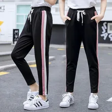 Штаны для девочек, летняя одежда, новые стильные штаны в Корейском стиле, повседневные штаны в западном стиле для школьников 7-15 лет