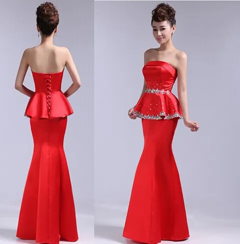 

Free shipping 2015 formal sexy special occasion strapless luxury elegant mermaid long red blue floor length evening dresses