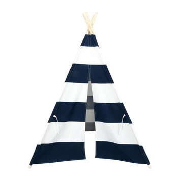 

【US Warehouse】4pcs Wooden Poles Teepee Tent for Kids Navy Blue and White Stripes