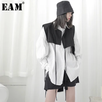 

[EAM] Women Loose Fit Black Bandage Asymmetrical Short Vest New V-collar Sleeveless Fashion Tide Spring Autumn 2020 1T702