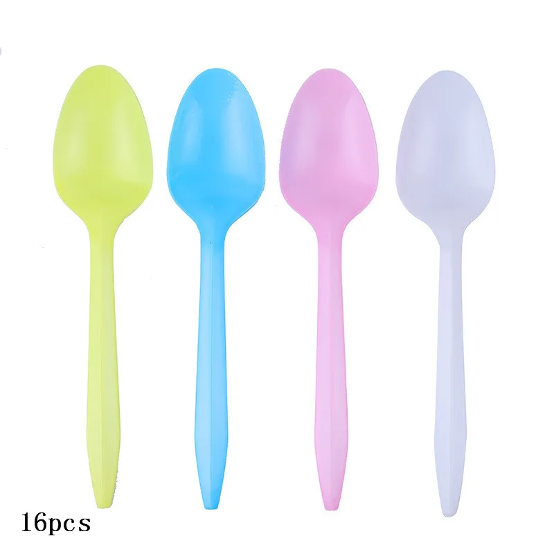 spoon (16pcs) Фэнтези Фиолетовый единорог вечерние столовые приборы скатерть тарелка фиолетовый день рождения бумажный стаканчик бумажная салфетка детская Праздничная посуда - Цвет: spoon (16pcs)