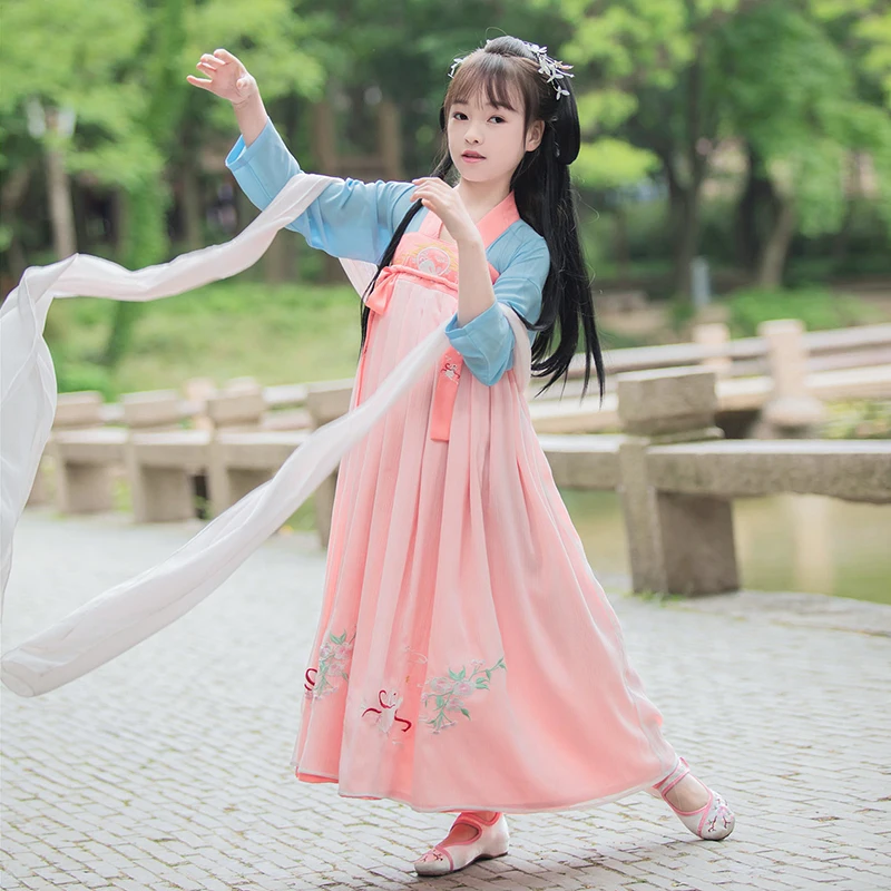  H2504 Girl Hanfu Costume Summer Ancient Style Fairy Children Han Tang Dynasty Dress Clothing Baby T
