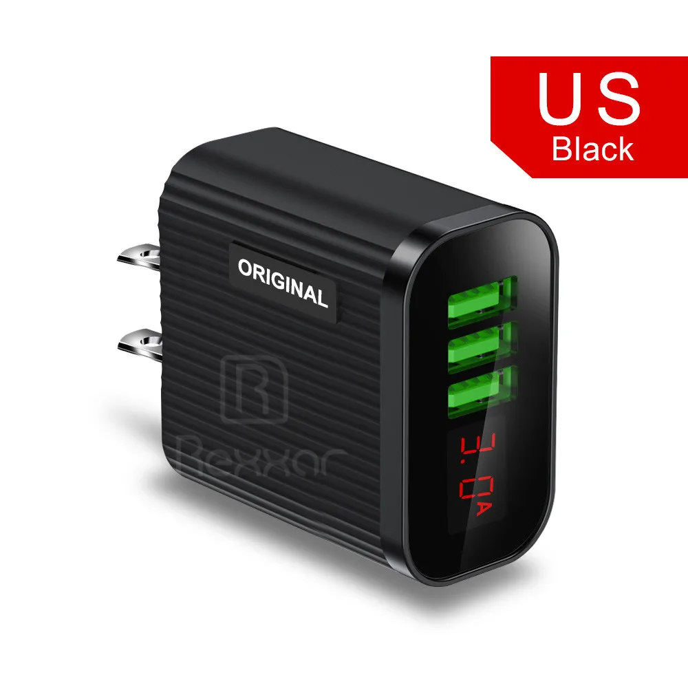 USB зарядное устройство светодиодный дисплей EU/US 3 порта быстрое зарядное устройство для iPhone X 8 7 iPad samsung S10 S8 S9 Xiaomi huawei P30 Настенная/телефонная зарядка - Тип штекера: US Charger Black