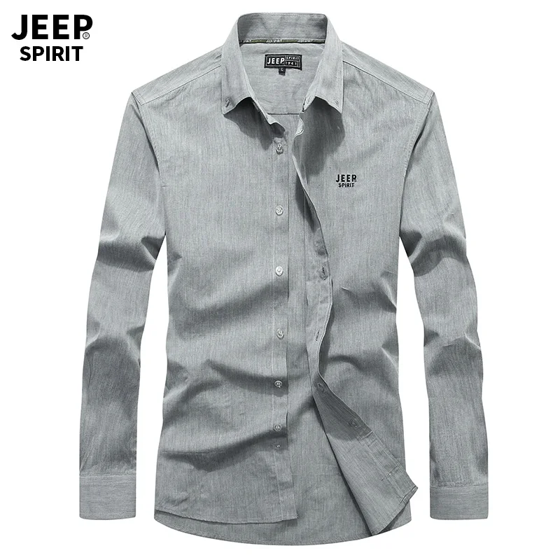 JEEP SPIRIT брендовая Осенняя приталенная Мужская рубашка с длинными рукавами camisa masculina сплошного цвета с кнопками плюс размер M-4XL