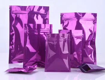 

100pcs/lot Glossy Purple Aluminum Foil Ziplock Bag Flat Bottom Purple Packaging Bag Coffee Powder Gift Zipper Bags