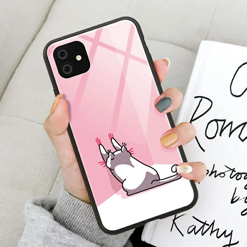 P068 Чехол из закаленного стекла для телефона для iPhone 11 на iPhone 11 Pro Max милый чехол с мультяшным животным - Цвет: P068