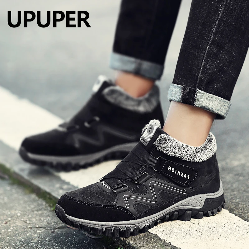 

UPUPER Suede Leather Winter Men Boots with Fur 2019 Warm Snow Boots Casual Men Winter Shoes Sneakers High Top Ankle Boots Man