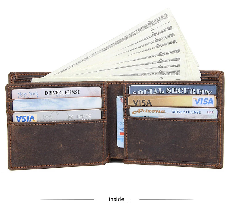 Luufan Real Cowhide Leather Purse Of Men Business Type Bifold Short Wallet Vintage Genuine Leather Credit Card Purse Man Male