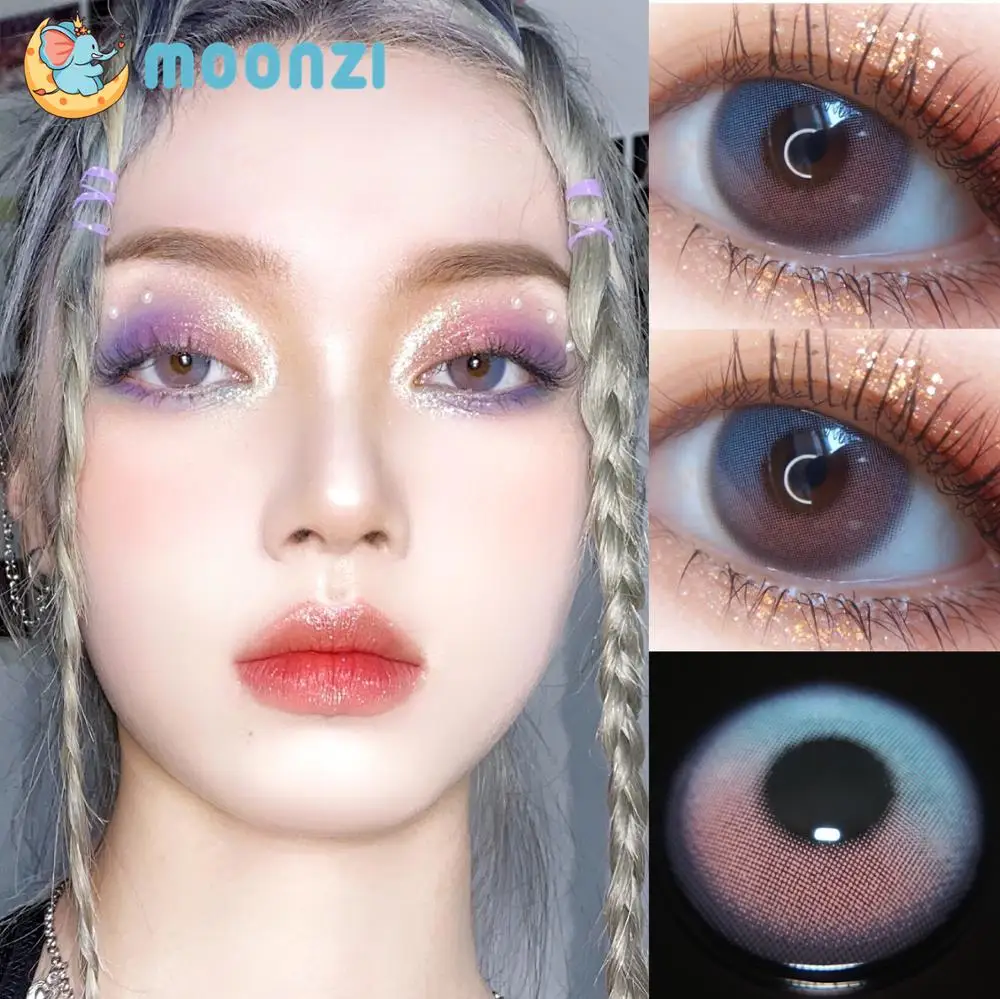 

MOONZI Multicolor contact lens blue pink big Beautiful Pupil Colored Contact Lenses for eyes yearly degree Myopia prescription