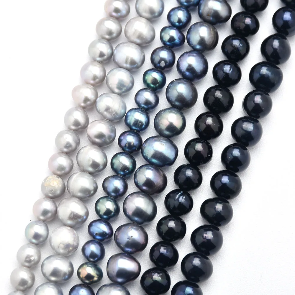 Natural Cultured Freshwater Pearl Peacock Grey 5-10mm Near round Loose Beads