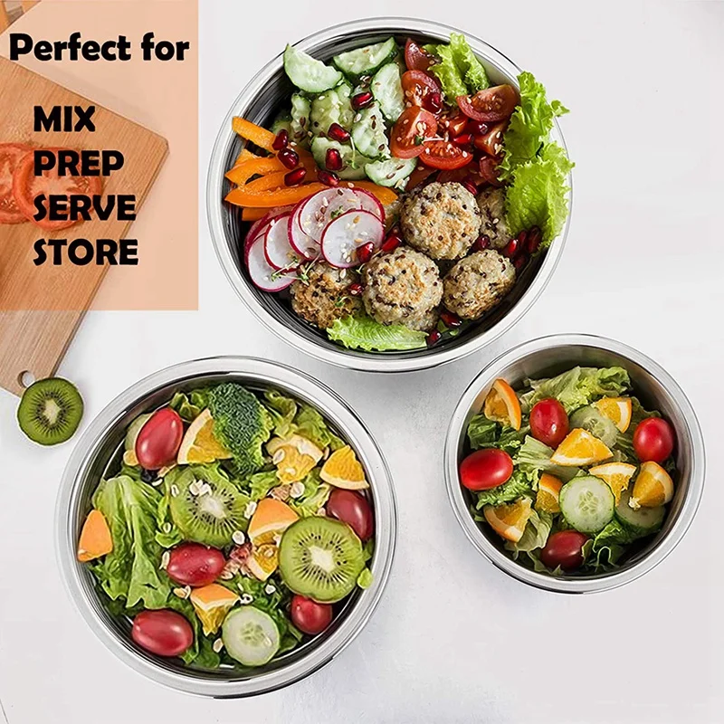 Mixing Bowls Set - 5-Piece, Easy-Grip, Stainless Steel Mixing Bowls for  Baking, Cooking, Salad & Food Prep Metal Nesting Bowls - AliExpress