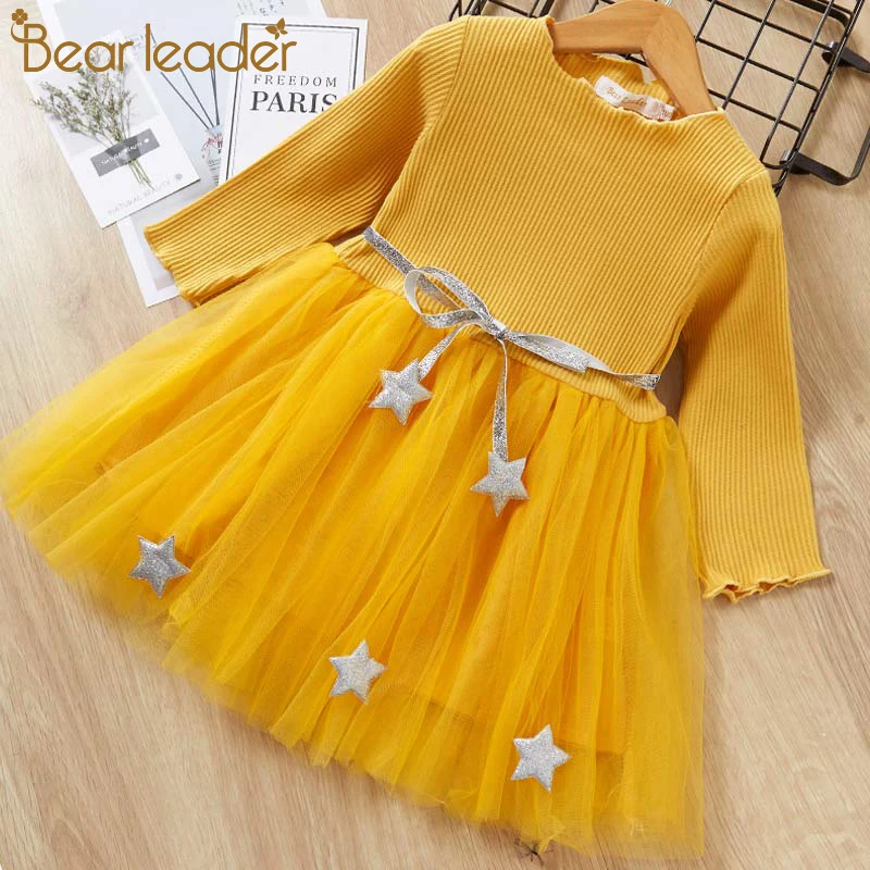 Bear Leader Girls Dress 2019 Spring Casual Style Baby Girl Clothes Long Sleeve Pentagram Sashes for Kids Princess | Детская одежда и