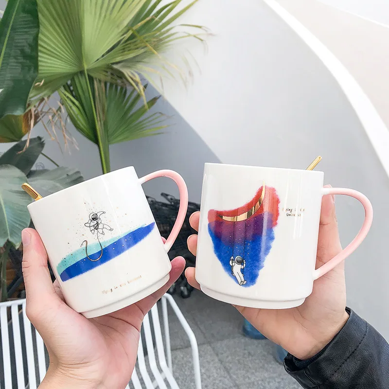 Корейская керамическая кружка с золотым рисунком звездного неба и ручкой, креативная домашняя кофейная кружка для завтрака, большая емкость, прямая чашка