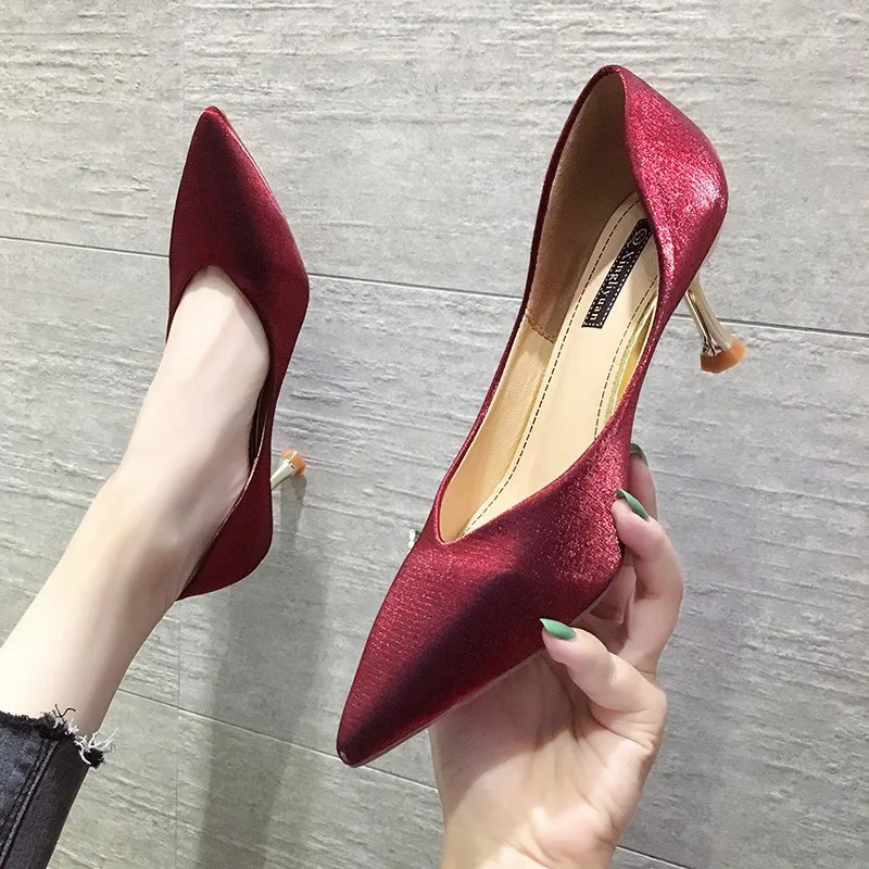 

Spring New Style Fashion Gradient Color GIRL'S High Heel Shoes Thin Heeled Pointed-Toe Versatile Network Red Black French Sexy S