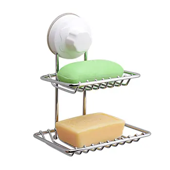 

Stainless Steel Double Soap Box For Creative Bathroom Double Wall Soap Box Suction Cup Soap Holder Wall-Mounted Holder Rack G1