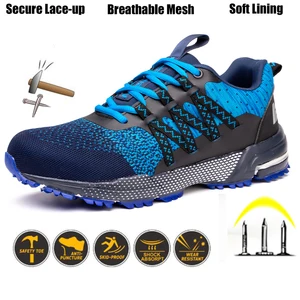 2021Autumn Safety Shoes Steel Toe Men Fashion Anti-smashing Men's Work Shoes Black Breathable Comfortable Sports Shoes Seguridad
